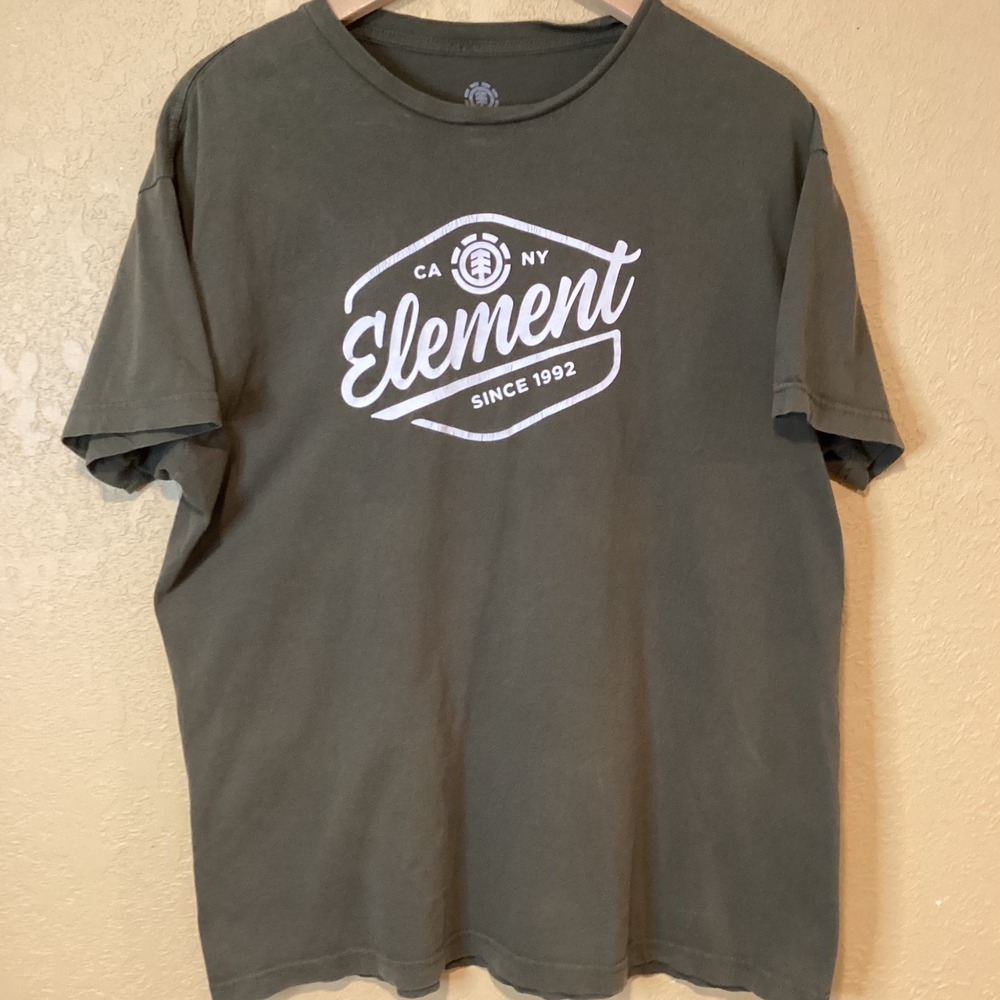 Element Olive Green Tee‎ with Graphic on Front, Size Large, 100% Cotton